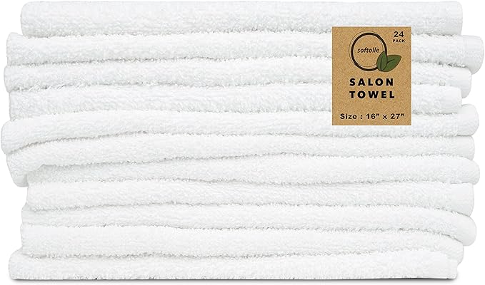 Softolle Salon Towels – Pack of 24 (16"x27") 100% Cotton Ring Spun – Ultra Soft, Highly Absorbent Hand Towels – Bulk for Spa, Gym & Salon (White, Salon Towels – Pack of 24 (16"x27"))