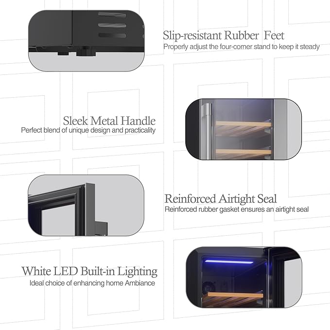 26 Bottles Wine Cellar, 15 Inch Compressor Wine Cooler with Dual Zone, Built-in or Under Counter, 41-64°F Digital Touchscreen, Triple-Layer Glass, Wine Fridge in Cabinet