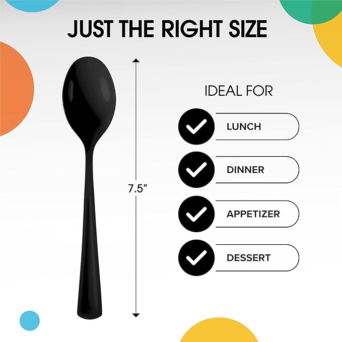 Party Solids Black Plastic Spoons 200 Pieces Black Spoons Disposable Utensils Heavy Duty Plastic Cutlery Set Disposable Cutlery Sets Flatware Sets Silverware Set Party Supplies & Party Tableware