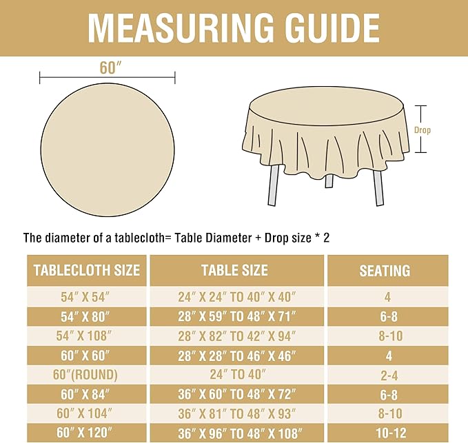 H.VERSAILTEX Linen Table Cloths Round 60 Inch Premium Tablecloth Spill-Proof Waterproof Table Cover for Dining Buffet Feature Extra Soft and Thick Fabric Wrinkle Free, White