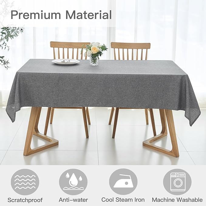 maxmill Square Tablecloth Linen Texture Stain Resistant Waterproof Wrinkle Resistant Washable Soft Table Cloth, Decorative Fabric Table Cover for Dining Room Dinner Party, 52 x 52 Inch, Dark Grey