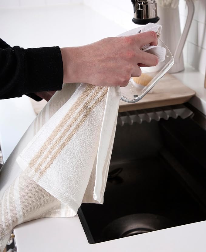 All-Clad Dual-Purpose Kitchen Towels: Highly Absorbent - 100% Cotton, 17"x30" Dish Towels for Cleaning & Drying Dishes & Glassware, 3-Pack, Almond