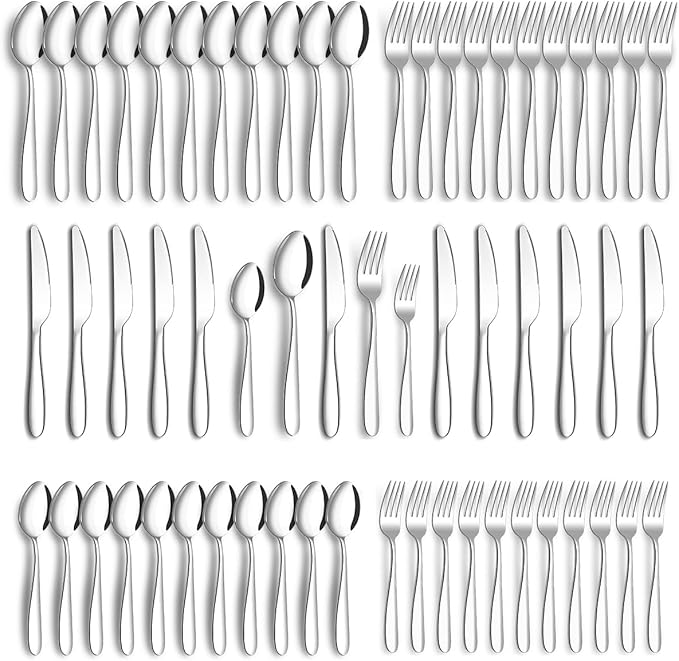 60 Piece Silverware Set for 12, Stainless Steel Silverware Set include Forks Spoons Knives, Mirror Polished Cultery Flatware Set, Durable and Anti-corrosion, Dishwasher Safe