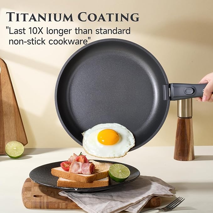 JEETEE 20 Pcs Pots and Pans Set Non Stick, Titanium Nonstick Cookware Set with Detachable Handle, Induction Kitchen Cookware Sets with Removable Handle, Camping RV Cooking Set, Oven/Dishwasher Safe