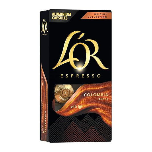 L'OR Espresso Capsules, 10 Count Colombia, Single-Serve Aluminum Coffee Capsules Compatible with the L'OR BARISTA System & *Nespresso Original Machines, 10 Count (Pack of 1)