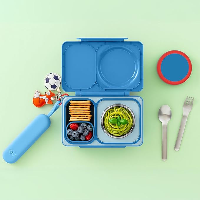 Omie OmieBox Travel Utensil Set | Fork and Spoon with Case for Easy Travel | Stainless Steel Fork and Spoon (Blue)