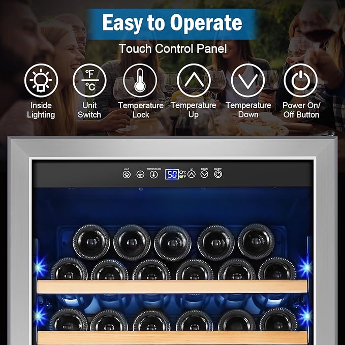 Wine Fridge 24 Inch, 190 Bottles Freestanding or Built-in Wine Cooler Refrigerator with Sliding Rail Shelves, Professional Wine Cellar Low Noise with Upgraded Reversible Door