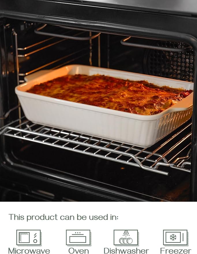 DOWAN Casserole Dish, 9x13 Ceramic Baking Dish, Large Lasagna Pan Deep for Oven, 4.2 Quarts Baking Pan with Handles, Oven Safe and Durable Bakeware for Lasagna, Home Decor, Wedding Gift, Soft White