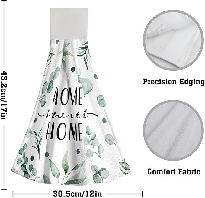 Giwawa Home Sweet Home Hanging Kitchen Towels Green Leaves Hand Tie Towel Set of 2 Fast Drying Dish Tea Towels for Bathroom Toilet Gym Decor