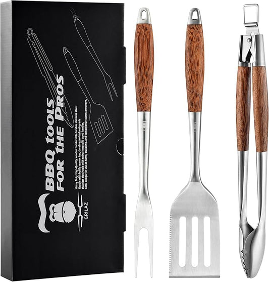 Heavy-Duty Panga-Panga BBQ Grilling Tools Set. Extra Thick Stainless Steel Multi-Function Spatula, Fork & Tongs | Essential Accessories for Barbecue & Grill. Ideal Gift for Father