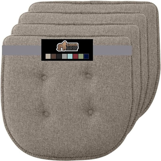 GORILLA GRIP Slip Resistant Tufted Chair Cushions, No Ties Required, Memory Foam Pads for Dining Room Kitchen Table, Office, Rocking Chairs, Plush Seat Cushion Pad, Home Decor, Set of 4, 16x17, Beige