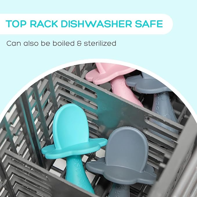 Grabease Baby Spoon - Silicone Feeding Spoons 2-Pack Teal & Gray - Soft Utensils for Babies & Toddlers - Dishwasher-Safe, Easy-Grip