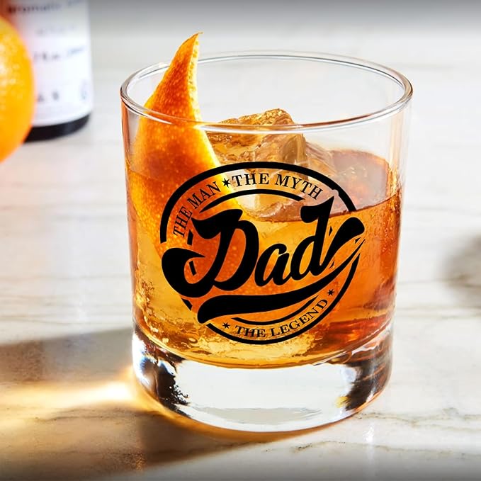 Dad Whiskey Glasses 10 oz, Dad Gifts for Birthday Christmas Father's Day, Father Gifts, The Man The Myth The Legend Old Fashioned Rocks Glasses Cup for Men Drinking Scotch Bourbon Liquor