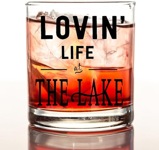 kunlisa Lake House Gifts Whiskey Glasses, Lake Lovers Gifts, Lakes House Essentials 10 oz Drinking Rocks Glasses for Women Men Whisky Cocktail Scotch Bourbon Liquor