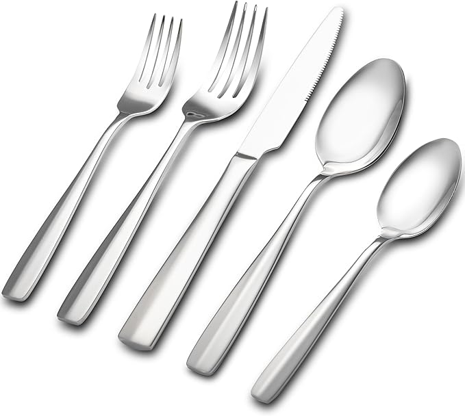 20 Piece Silverware Set for 4, Stainless Steel Cutlery Set Food Grade Flatware Set Include Knife Fork Spoon Mirror Polished Dishwasher Safe