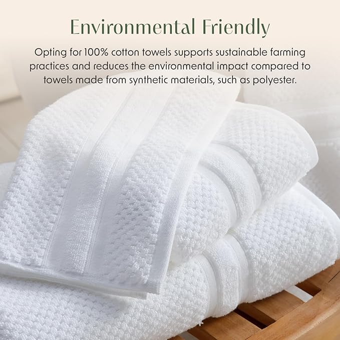 Springtree Home White Bath Towels Set of 4 | Popcorn Textured | 100% Combed Cotton | Absorbent Quick-Dry Towels for Bathroom | Oeko-TEX® Standard 100 Cotton | Poli Collection - Bright White