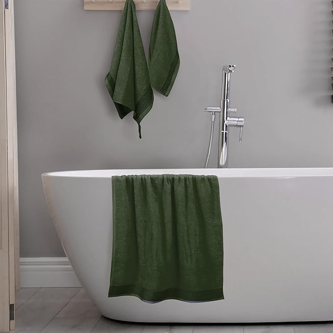 Belizzi Home Ultra Soft 3 Pack Cotton Towel Set, Contains a Bath Towel 28x55 inch, a Hand Towel 16x24 inch & a Wash Coth 12x12 inch, Ideal Everyday use, Compact & Lightweight -Olive Green
