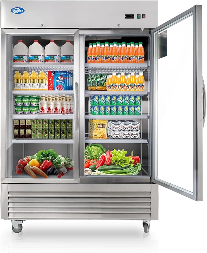 49Cu.Ft Commercial Refrigerator Merchandiser, 54" Display Refrigerator with 2 Glass Doors, Upright Fridge Stainless Steel Cooler with LED Lighting for Restaurant Kitchen