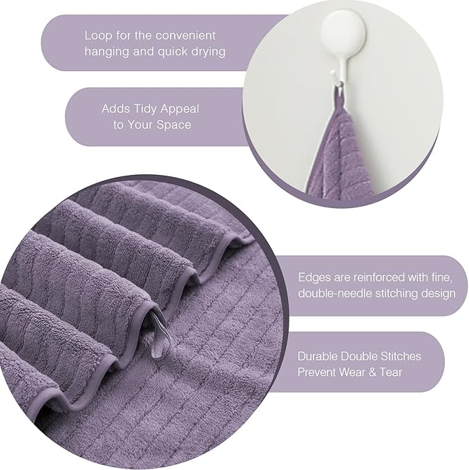 18 Piece Family Bath Towel Set Include 6 Bath Towels,6 Hand Towels and 6 Washcloths Soft Bathroom Towel with Hanging Loops,Highly Absorbent Quick Dry Towels Set for Bathroom,Hotel and Spa-Dark Purple