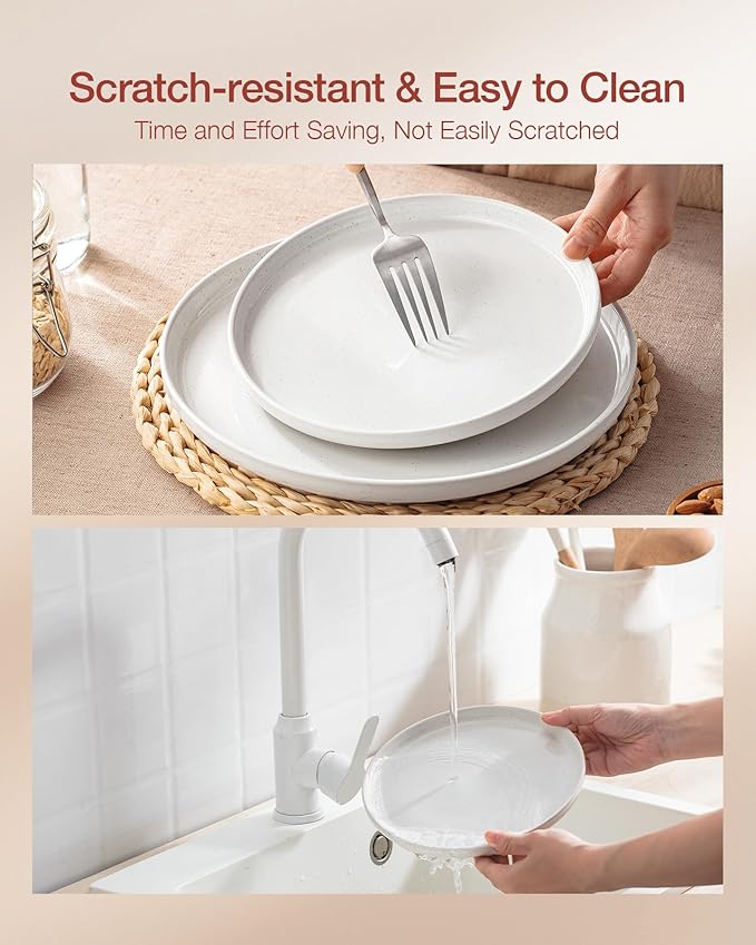 Famiware Milkyway Stoneware Dinnerware Sets with Pasta Bowls, Service for 4 (16 Pieces), Plates and Bowls Sets -Scratch Resistant, Microwave and Dishwasher Safe Dishes Set, White