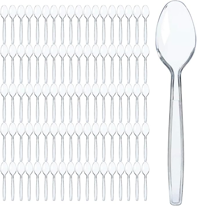 Prestee 500 Count Clear Plastic Spoons - 6 Inch Heavy Duty Plastic Spoons Disposable Bulk Pack - Elegant and Durable Clear Silverware Suitable for Events, Dinner, Banquets, Parties, and Gatherings