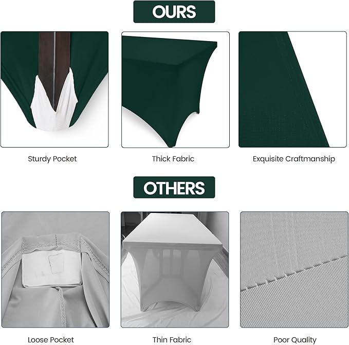 Utopia Kitchen 6FT Spandex Tablecloth [10 Pack, Hunter Green] 200 GSM Stretch, Fitted, Washable and Wrinkle Resistant Table Cloth Rectangle Cover for Trade Shows, Wedding, Parties [72Lx30Wx30H Inch]