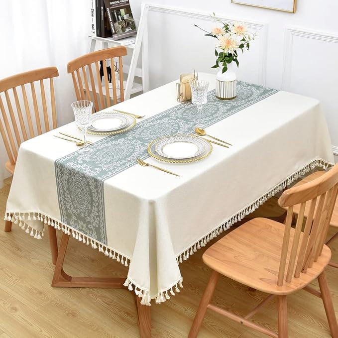 Heavy Duty Cotton Linen Table Cloth for Square Table Farmhouse Vintage Tablecloth Washable Rustic Table Cover (Flowers, 52x52 inch)