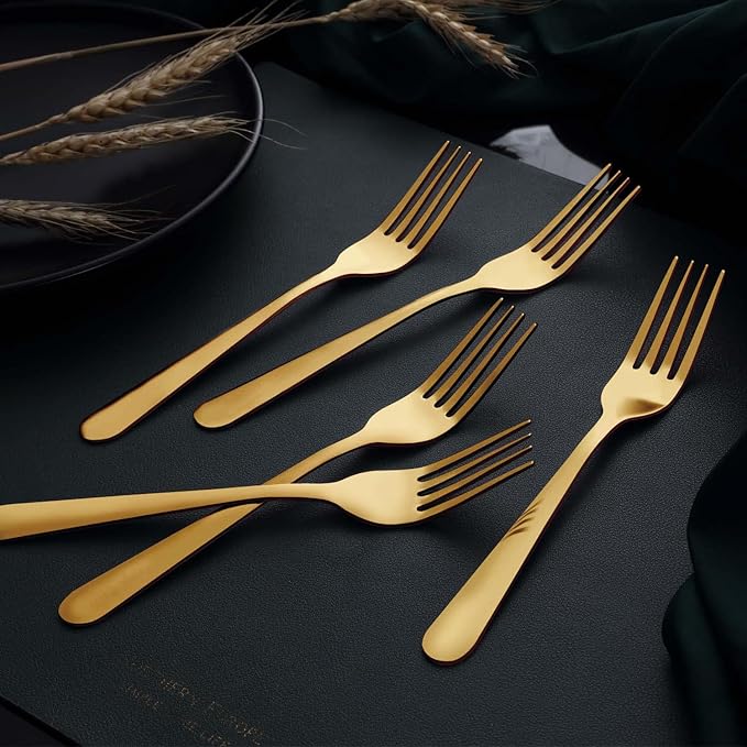 24 Pieces Dinner Forks Set (8 inch), Unokit Stainless Steel Dinner Forks Set of 24, Flatware Forks for Home, Kitchen or Restaurant - Mirror Polished, Dishwasher Safe - Gold