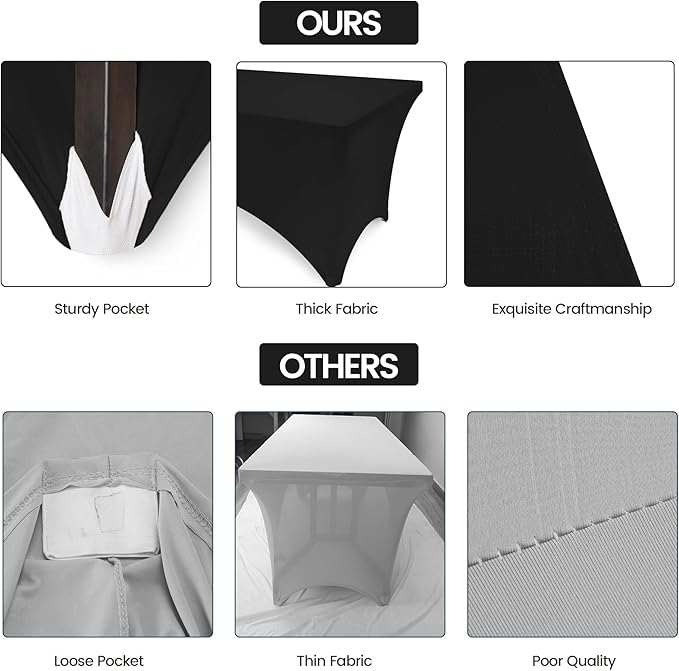 Utopia Kitchen 6FT Spandex Tablecloth [10 Pack, Black] 200 GSM Stretch, Fitted, Washable and Wrinkle Resistant Table Cloth Rectangle Cover for Trade Shows, Wedding, Parties [72Lx30Wx30H Inch]