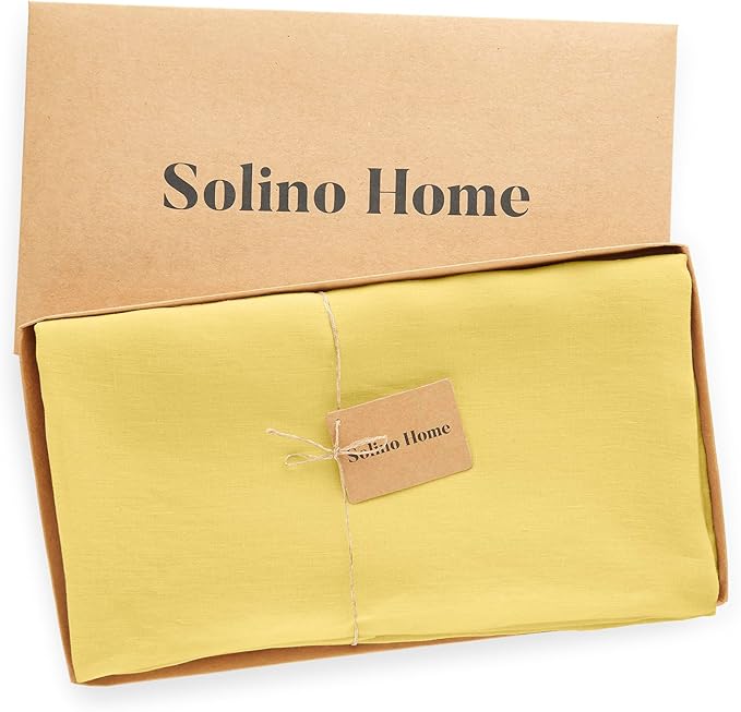Solino Home Linen Yellow Tablecloth 70 x 108 Inch - 100% Pure Linen Rectangular Tablecloth - Machine Washable Table Cloth - Sonoma