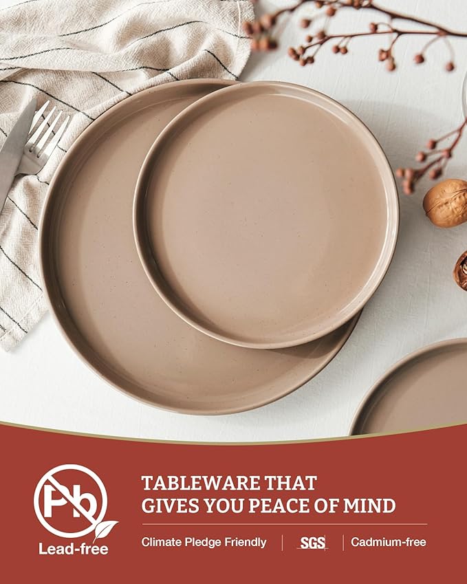 Famiware Milkyway Plates and Bowls Set, 18 Pieces Dinnerware Sets, Dishes Set for 6, Cinnamon Brown