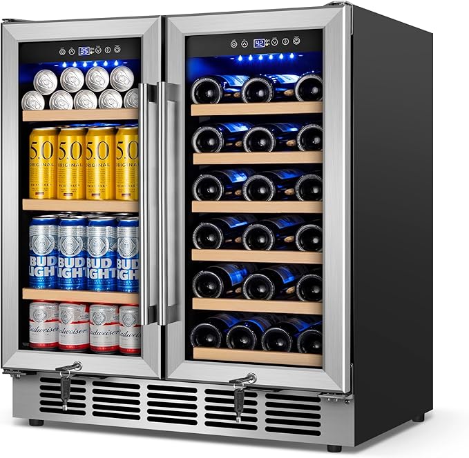 30" Wine and Beverage Refrigerator - Dual Zone Wine and Beverage Cooler, Under Counter/Freestanding Wine and Beer Fridge Holds 29 Bottles & 110 Cans - Ideal for Home, Bar, and Office-Premium Cooling