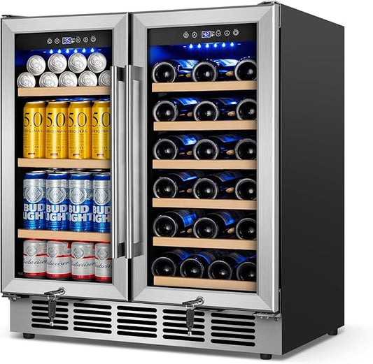 30" Wine and Beverage Refrigerator - Dual Zone Wine and Beverage Cooler, Under Counter/Freestanding Wine and Beer Fridge Holds 29 Bottles & 110 Cans - Ideal for Home, Bar, and Office-Premium Cooling