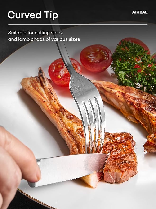 Aiheal Steak Knives, Stainless Steel Steak Knives Set of 12, Never Needs Sharpening Dinner Steak Knife Set, Sharp Micro Serrated Knives