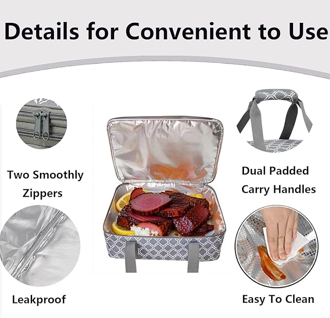 Insulated Casserole Carrier Bag - Portable Reusable Food Transport Tote Bag Fits 9x13" Lasagna Baking Dish Pan to Keep Food Hot/Cold for Gathering/Potluck Parties/Cookout/Camping/Offices-Silver Gray