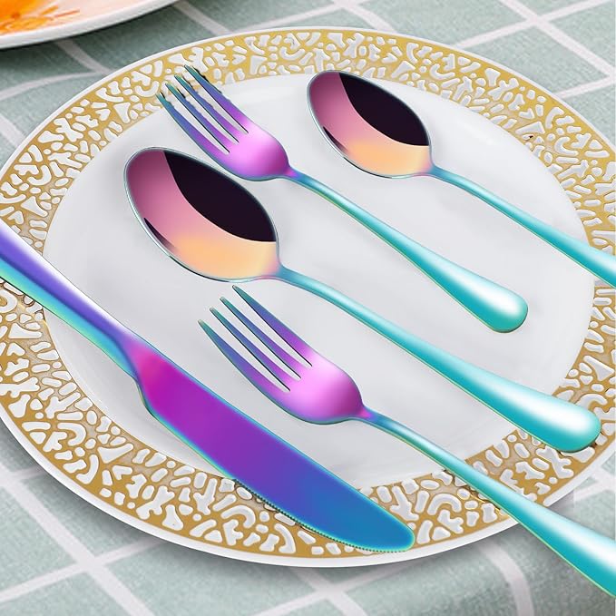 30 Piece Silverware Set, Flatware Cutlery Set for 6, 18/0 Stainless Steel Silverware, Durable Home Kitchen Eating Tableware Set,Restaurant, Wedding, Party,Dishwasher Safe