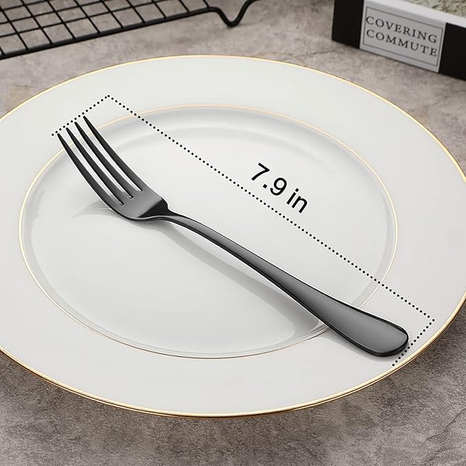 Devico Forks Set, Good Stainless Steel 10-piece Black Silverware Cutlery Reusable Dinner Forks