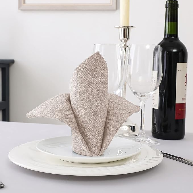 H.VERSAILTEX Linen Textured Cloth Napkins Set of 12 (18" X 18") Linen Textured Dinner Napkins Waterproof Extra Soft Thick Durable Reusable Napkins with Hemmed Edges, Heather Sand