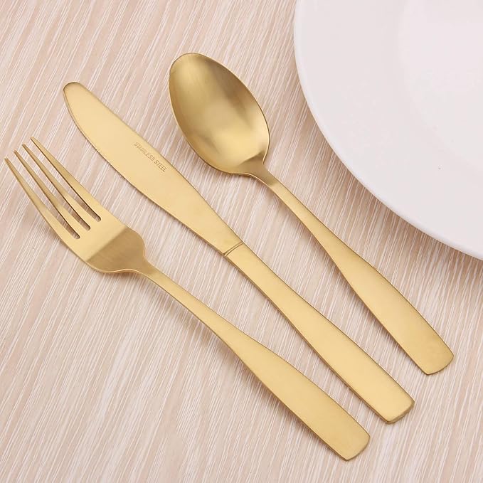 Matte Gold Silverware Set, 20-Piece Stainless Steel Flatware set, Tableware Cutlery Set Service for 4, Utensils for Kitchens, Dishwasher Safe