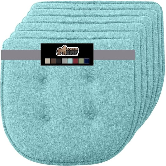 GORILLA GRIP Slip Resistant Tufted Chair Cushions, No Ties Required, Set of 6 Memory Foam Pads for Dining Room Kitchen Table Office Rocking Chairs, Plush Seat Cushion Pad, Home Decor, 16x17, Turquoise