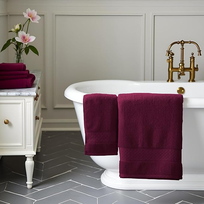 COZYART Burgundy Bath Towel Set 6 Piece, 2 Bath Towels 2 Hand Towels 2 Washcloths, Luxury 100% Turkish Cotton 650GSM Hotel Quality, Soft, Absorbent, Towel Sets for Bathroom