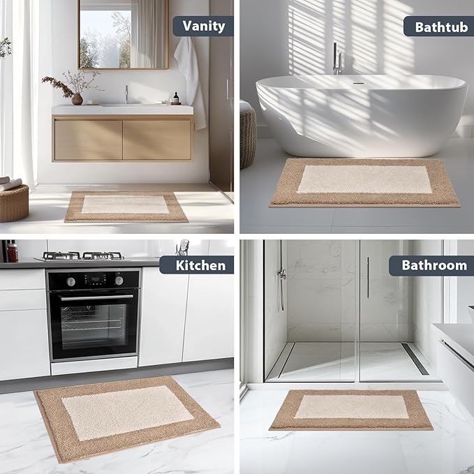 Bathroom Rugs U-Shaped 20" x 24", Non-Slip Extra Soft Absorbent Bath Rugs, Machine Washable Quick Dry Bath Mats for Toilet Base, Beige & Grayish Brown