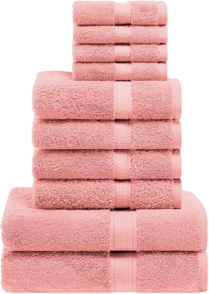 Superior Egyptian Cotton Pile 10 Piece Towel Set, Includes 2 Bath, 4 Hand, 4 Face Towels/Washcloths, Ultra Soft Luxury Towels, Thick Plush Essentials, Guest Bath, Spa, Hotel Bathroom, Tea Rose