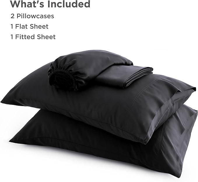 Bedsure Queen Sheets, Rayon Derived from Bamboo, Queen Cooling Sheet Set, Deep Pocket Up to 16", Breathable & Soft Bed Sheets, Hotel Luxury Silky Bedding Sheets & Pillowcases, Black