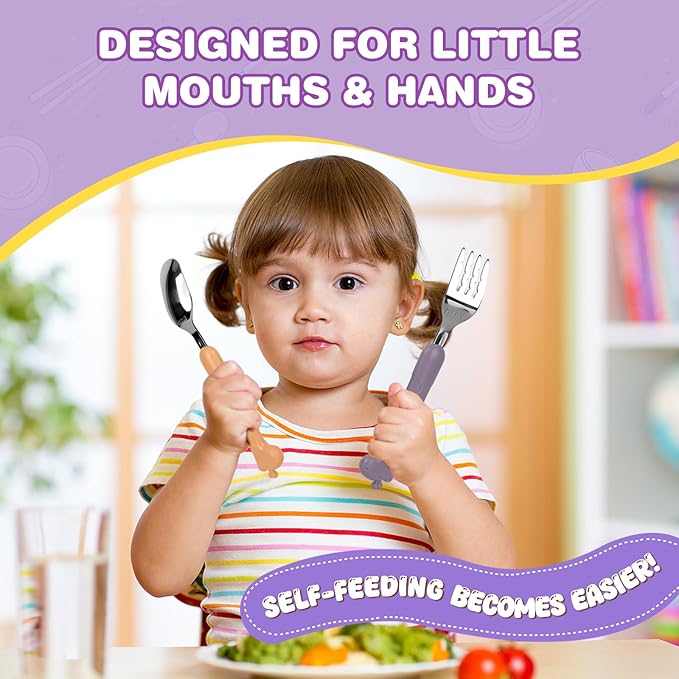 Stainless Steel Travel Kid Cutlery Set with Portable Case, Safe Toddler Spoon and Fork Set for Self-Feeding, Ideal Toddler Utensil Set for School Lunch, Travel, & Outdoors, Dishwasher Safe (Purple)