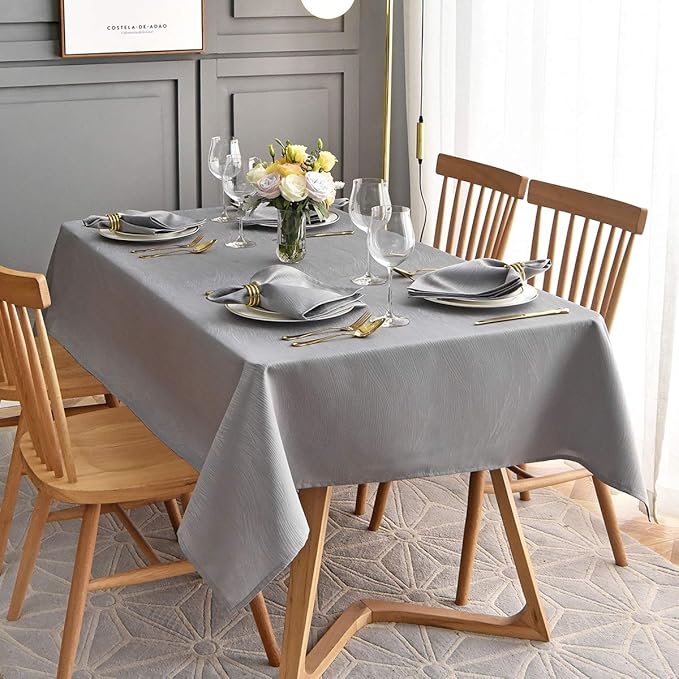 maxmill Jacquard Table Cloth Swirl Pattern Spillproof Wrinkle Resistant Heavy Weight Soft Tablecloth for Kitchen Dinning Tabletop Decoration Outdoor Picnic Rectangle 52 x 70 Inch Light Grey
