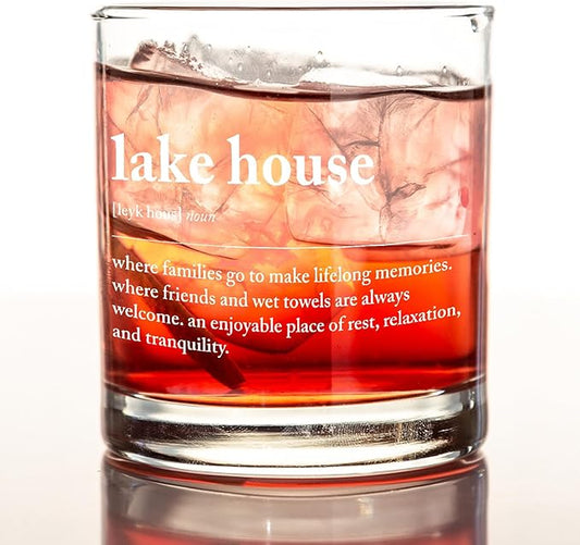 kunlisa Lake House Gifts Decor Whiskey Glasses, Lake Life Gifts for Women Men, 10 oz Drinking Rocks Glasses for Women Men Whisky Cocktail Scotch Bourbon Liquor