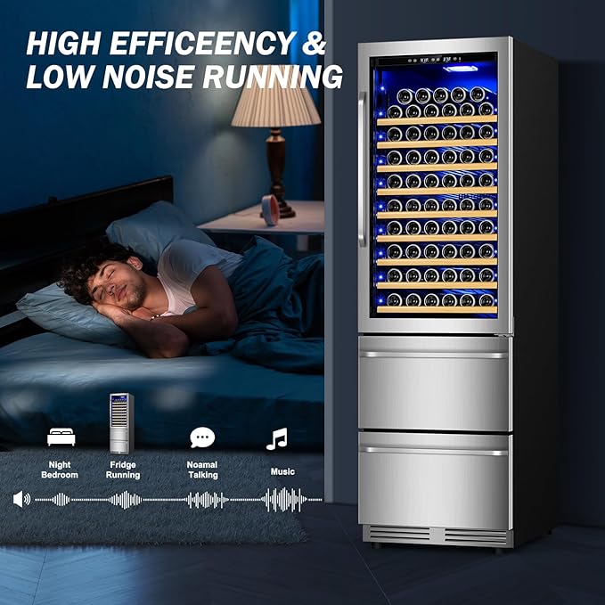 24 Inch Wide Wine and Beverage Refrigerator With Dual Drawer, 2 IN 1 Dual Zone Wine Cooler, Built-In or Freestanding Beverage Fridge, for Home Bar Kitchen, Hold Up To 107 Bottles and 149Cans