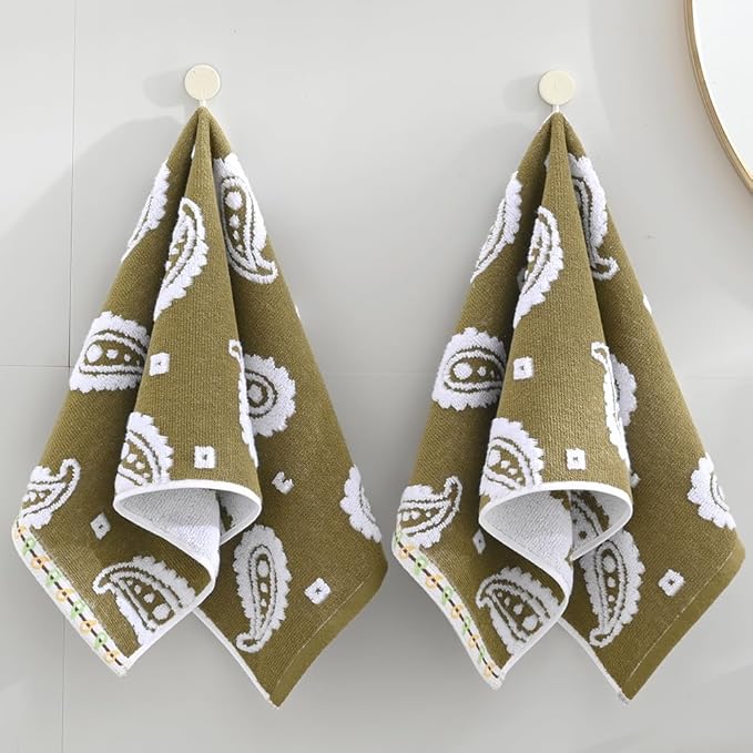 sense gnosis Brown Hand Towels Set of 2 Super Soft 100% Cotton Absorbent Paisley Pattren Jacquard White Terry Double-Sided Bath Hand Towels for Bathroom Decorative Gym Camping, 13 x 29 inch