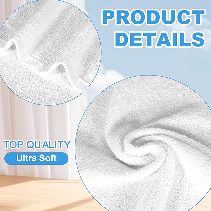 12 Pack 100% Cotton Wash Cloth, 12x12 Inch Highly Absorbent and Soft Feel Fingertip Towels, Machine Washable Washcloths for Bathroom, Gym, Hotel, Spa and Kitchen, White